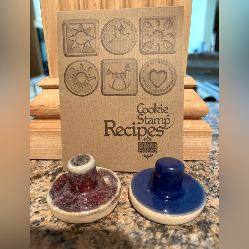Stone House Cookie Stamp set of two with recipe book original box Ceramic